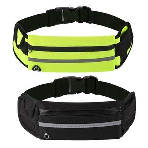 Reflective  Running Fanny Pack with pocket & Holder - 2 Pack(Black + Neon)